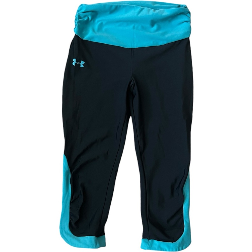Under Armour Shatter Compression Black and Turquoise Capri Leggings S